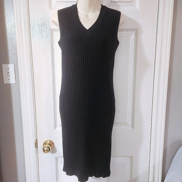 JOE FRESH Nlack Ribbed V Neck Dress Size Small - Picture 4 of 5